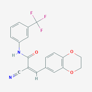 molecular formula C19H13F3N2O3 B2429518 (Z)-2-Cyano-3-(2,3-dihydro-1,4-benzodioxin-6-yl)-N-[3-(trifluoromethyl)phenyl]prop-2-enamide CAS No. 328027-68-5