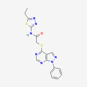 molecular formula C17H15N7OS2 B2429546 N-(5-ethyl-1,3,4-thiadiazol-2-yl)-2-({1-phenyl-1H-pyrazolo[3,4-d]pyrimidin-4-yl}sulfanyl)acetamide CAS No. 516461-41-9