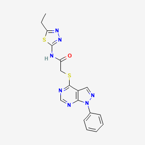 molecular formula C17H15N7OS2 B2429546 N-(5-ethyl-1,3,4-thiadiazol-2-yl)-2-(1-phenylpyrazolo[3,4-d]pyrimidin-4-yl)sulfanylacetamide CAS No. 516461-41-9