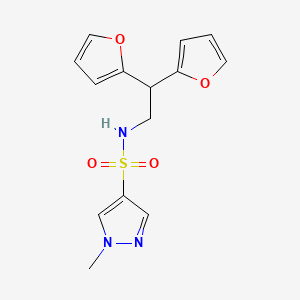 molecular formula C14H15N3O4S B2429560 N-(2,2-di(furan-2-yl)ethyl)-1-methyl-1H-pyrazole-4-sulfonamide CAS No. 2309344-05-4