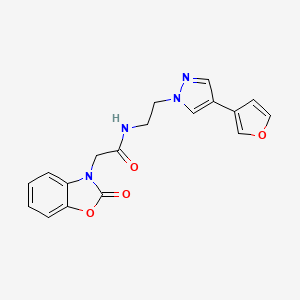 molecular formula C18H16N4O4 B2429579 N-(2-(4-(呋喃-3-基)-1H-吡唑-1-基)乙基)-2-(2-氧代苯并[d]噁唑-3(2H)-基)乙酰胺 CAS No. 2034353-93-8