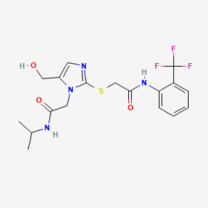 molecular formula C18H21F3N4O3S B2429600 2-((5-(hydroxymethyl)-1-(2-(isopropylamino)-2-oxoethyl)-1H-imidazol-2-yl)thio)-N-(2-(trifluoromethyl)phenyl)acetamide CAS No. 921867-07-4