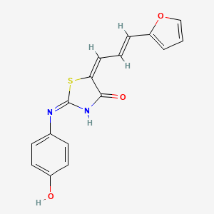 molecular formula C16H12N2O3S B2429602 (2Z,5E)-5-[(2E)-3-(furan-2-yl)prop-2-en-1-ylidene]-2-[(4-hydroxyphenyl)imino]-1,3-thiazolidin-4-one CAS No. 862194-16-9
