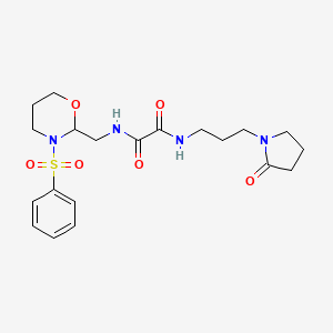 molecular formula C20H28N4O6S B2429609 N1-(3-(2-oxopyrrolidin-1-yl)propyl)-N2-((3-(phenylsulfonyl)-1,3-oxazinan-2-yl)methyl)oxalamide CAS No. 872881-35-1