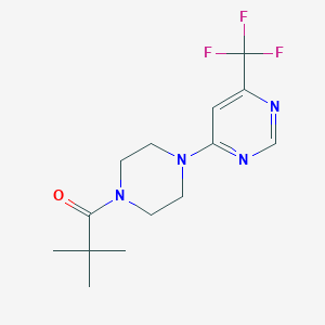 molecular formula C14H19F3N4O B2429613 2,2-Dimethyl-1-(4-(6-(trifluoromethyl)pyrimidin-4-yl)piperazin-1-yl)propan-1-one CAS No. 2034263-95-9