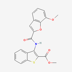 molecular formula C20H15NO5S B2429629 Methyl 3-(7-methoxybenzofuran-2-carboxamido)benzo[b]thiophene-2-carboxylate CAS No. 921799-46-4