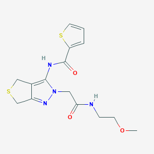 molecular formula C15H18N4O3S2 B2429636 N-(2-(2-((2-methoxyethyl)amino)-2-oxoethyl)-4,6-dihydro-2H-thieno[3,4-c]pyrazol-3-yl)thiophene-2-carboxamide CAS No. 1105248-41-6