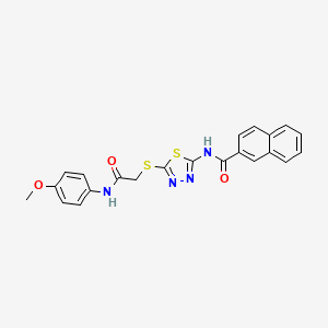 molecular formula C22H18N4O3S2 B2429657 N-[5-[2-(4-methoxyanilino)-2-oxoethyl]sulfanyl-1,3,4-thiadiazol-2-yl]naphthalene-2-carboxamide CAS No. 391869-49-1