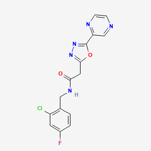 molecular formula C15H11ClFN5O2 B2429661 N-[(2-chloro-4-fluorophenyl)methyl]-2-[5-(pyrazin-2-yl)-1,3,4-oxadiazol-2-yl]acetamide CAS No. 1286703-30-7
