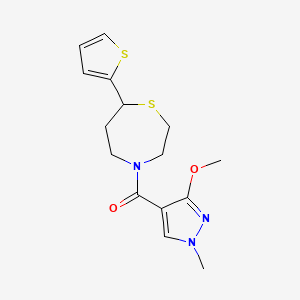 molecular formula C15H19N3O2S2 B2429670 (3-methoxy-1-methyl-1H-pyrazol-4-yl)(7-(thiophen-2-yl)-1,4-thiazepan-4-yl)methanone CAS No. 1705512-60-2
