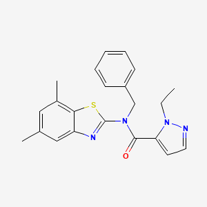molecular formula C22H22N4OS B2429865 N-benzyl-N-(5,7-dimethylbenzo[d]thiazol-2-yl)-1-ethyl-1H-pyrazole-5-carboxamide CAS No. 1172769-01-5