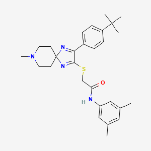molecular formula C28H36N4OS B2429927 2-{[3-(4-tert-butylphenyl)-8-methyl-1,4,8-triazaspiro[4.5]deca-1,3-dien-2-yl]sulfanyl}-N-(3,5-dimethylphenyl)acetamide CAS No. 1215578-07-6