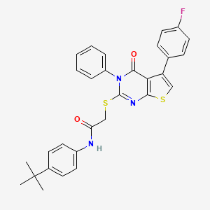 molecular formula C30H26FN3O2S2 B2429931 N-(4-tert-butylphenyl)-2-{[5-(4-fluorophenyl)-4-oxo-3-phenyl-3H,4H-thieno[2,3-d]pyrimidin-2-yl]sulfanyl}acetamide CAS No. 690645-11-5