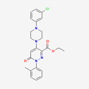 molecular formula C24H25ClN4O3 B2430183 Ethyl 4-(4-(3-chlorophenyl)piperazin-1-yl)-6-oxo-1-(o-tolyl)-1,6-dihydropyridazine-3-carboxylate CAS No. 921989-06-2