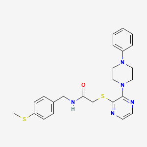 molecular formula C24H27N5OS2 B2430186 N-{[4-(methylsulfanyl)phenyl]methyl}-2-{[3-(4-phenylpiperazin-1-yl)pyrazin-2-yl]sulfanyl}acetamide CAS No. 1029783-18-3