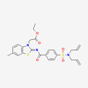 molecular formula C25H27N3O5S2 B2430248 ethyl 2-[(2Z)-2-({4-[bis(prop-2-en-1-yl)sulfamoyl]benzoyl}imino)-6-methyl-2,3-dihydro-1,3-benzothiazol-3-yl]acetate CAS No. 897734-60-0