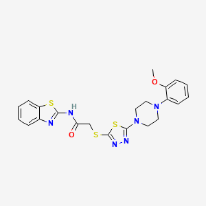 molecular formula C22H22N6O2S3 B2430267 N-(1,3-benzothiazol-2-yl)-2-({5-[4-(2-methoxyphenyl)piperazin-1-yl]-1,3,4-thiadiazol-2-yl}sulfanyl)acetamide CAS No. 1105252-57-0