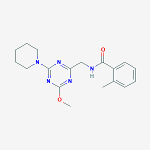 molecular formula C18H23N5O2 B2430268 N-((4-methoxy-6-(piperidin-1-yl)-1,3,5-triazin-2-yl)methyl)-2-methylbenzamide CAS No. 2034577-86-9
