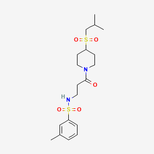 molecular formula C19H30N2O5S2 B2430269 N-(3-(4-(isobutylsulfonyl)piperidin-1-yl)-3-oxopropyl)-3-methylbenzenesulfonamide CAS No. 1797630-04-6