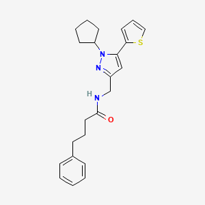 N-((1-cyclopentyl-5-(thiophen-2-yl)-1H-pyrazol-3-yl)methyl)-4-phenylbutanamide