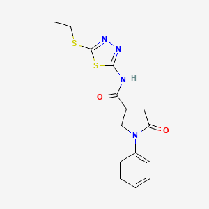 molecular formula C15H16N4O2S2 B2430343 N-[5-(ethylsulfanyl)-1,3,4-thiadiazol-2-yl]-5-oxo-1-phenylpyrrolidine-3-carboxamide CAS No. 893942-20-6