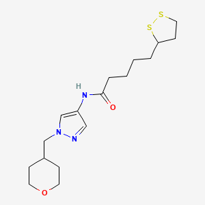 5-(1,2-dithiolan-3-yl)-N-(1-((tetrahydro-2H-pyran-4-yl)methyl)-1H-pyrazol-4-yl)pentanamide