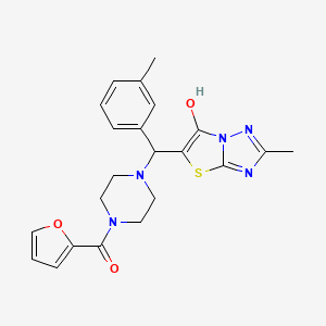 molecular formula C22H23N5O3S B2430369 Furan-2-yl(4-((6-hydroxy-2-methylthiazolo[3,2-b][1,2,4]triazol-5-yl)(m-tolyl)methyl)piperazin-1-yl)methanone CAS No. 869344-35-4
