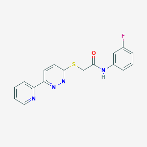 molecular formula C17H13FN4OS B2430375 N-(3-Fluorophenyl)-2-{[6-(pyridin-2-YL)pyridazin-3-YL]sulfanyl}acetamide CAS No. 892439-37-1