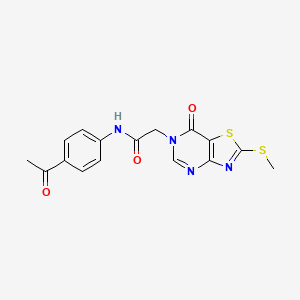molecular formula C16H14N4O3S2 B2430383 N-(4-acetylphenyl)-2-[2-(methylsulfanyl)-7-oxo-6H,7H-[1,3]thiazolo[4,5-d]pyrimidin-6-yl]acetamide CAS No. 1114902-35-0