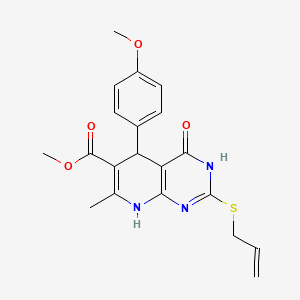 molecular formula C20H21N3O4S B2430413 Methyl 2-(allylthio)-5-(4-methoxyphenyl)-7-methyl-4-oxo-3,4,5,8-tetrahydropyrido[2,3-d]pyrimidine-6-carboxylate CAS No. 946206-90-2