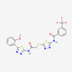 molecular formula C21H15F3N6O3S3 B2430469 N-{5-[({[5-(2-methoxyphenyl)-1,3,4-thiadiazol-2-yl]carbamoyl}methyl)sulfanyl]-1,3,4-thiadiazol-2-yl}-3-(trifluoromethyl)benzamide CAS No. 389072-74-6