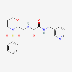 molecular formula C19H22N4O5S B2430490 N1-((3-(phenylsulfonyl)-1,3-oxazinan-2-yl)methyl)-N2-(pyridin-3-ylmethyl)oxalamide CAS No. 872881-21-5