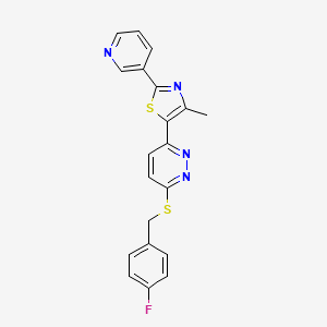 molecular formula C20H15FN4S2 B2430498 5-(6-((4-Fluorobenzyl)thio)pyridazin-3-yl)-4-methyl-2-(pyridin-3-yl)thiazole CAS No. 954698-34-1
