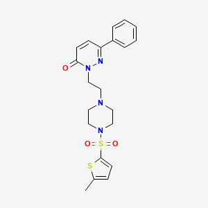 molecular formula C21H24N4O3S2 B2430499 2-(2-(4-((5-methylthiophen-2-yl)sulfonyl)piperazin-1-yl)ethyl)-6-phenylpyridazin-3(2H)-one CAS No. 1105250-29-0