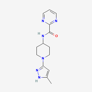molecular formula C14H18N6O B2430504 N-[1-(5-methyl-1H-pyrazol-3-yl)piperidin-4-yl]pyrimidine-2-carboxamide CAS No. 1902895-91-3