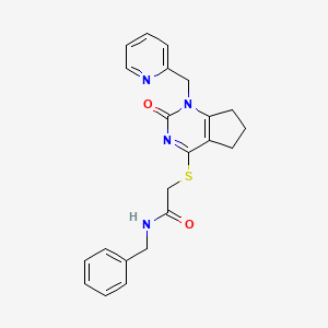 molecular formula C22H22N4O2S B2430532 N-benzyl-2-({2-oxo-1-[(pyridin-2-yl)methyl]-1H,2H,5H,6H,7H-cyclopenta[d]pyrimidin-4-yl}sulfanyl)acetamide CAS No. 946244-38-8