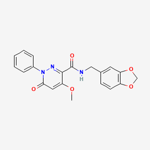 molecular formula C20H17N3O5 B2430537 N-[(2H-1,3-benzodioxol-5-yl)methyl]-4-methoxy-6-oxo-1-phenyl-1,6-dihydropyridazine-3-carboxamide CAS No. 941948-32-9