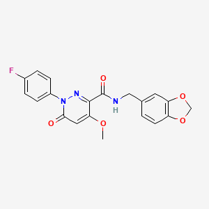 molecular formula C20H16FN3O5 B2430542 N-[(2H-1,3-benzodioxol-5-yl)methyl]-1-(4-fluorophenyl)-4-methoxy-6-oxo-1,6-dihydropyridazine-3-carboxamide CAS No. 921836-39-7