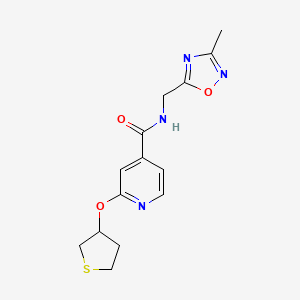 molecular formula C14H16N4O3S B2430562 N-((3-methyl-1,2,4-oxadiazol-5-yl)methyl)-2-((tetrahydrothiophen-3-yl)oxy)isonicotinamide CAS No. 2034430-23-2