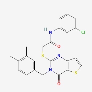 molecular formula C23H20ClN3O2S2 B2430613 N-(3-chlorophenyl)-2-({3-[(3,4-dimethylphenyl)methyl]-4-oxo-3H,4H-thieno[3,2-d]pyrimidin-2-yl}sulfanyl)acetamide CAS No. 1252906-26-5
