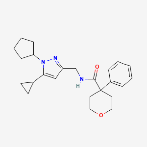 molecular formula C24H31N3O2 B2430648 N-[(1-cyclopentyl-5-cyclopropyl-1H-pyrazol-3-yl)methyl]-4-phenyloxane-4-carboxamide CAS No. 1448052-89-8
