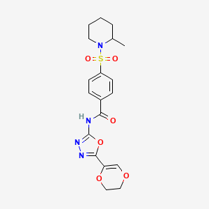 molecular formula C19H22N4O6S B2430666 N-[5-(5,6-dihydro-1,4-dioxin-2-yl)-1,3,4-oxadiazol-2-yl]-4-[(2-methylpiperidin-1-yl)sulfonyl]benzamide CAS No. 905678-26-4