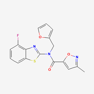 molecular formula C17H12FN3O3S B2430676 N-(4-fluorobenzo[d]thiazol-2-yl)-N-(furan-2-ylmethyl)-3-methylisoxazole-5-carboxamide CAS No. 946285-53-6
