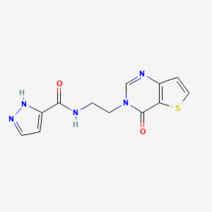 molecular formula C12H11N5O2S B2430815 N-(2-(4-oxothieno[3,2-d]pyrimidin-3(4H)-yl)ethyl)-1H-pyrazole-3-carboxamide CAS No. 2034504-36-2