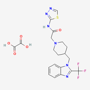 molecular formula C20H21F3N6O5S B2430847 N-(1,3,4-thiadiazol-2-yl)-2-(4-((2-(trifluoromethyl)-1H-benzo[d]imidazol-1-yl)methyl)piperidin-1-yl)acetamide oxalate CAS No. 1351591-88-2