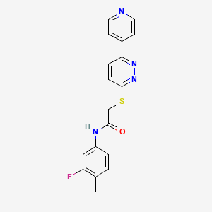 molecular formula C18H15FN4OS B2431033 N-(3-fluoro-4-methylphenyl)-2-{[6-(pyridin-4-yl)pyridazin-3-yl]sulfanyl}acetamide CAS No. 872987-77-4