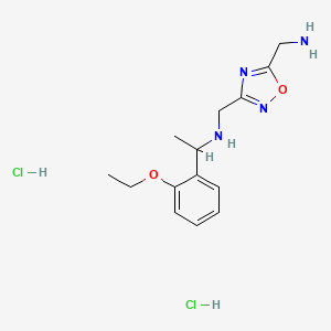 molecular formula C14H22Cl2N4O2 B2431034 N-[[5-(Aminomethyl)-1,2,4-oxadiazol-3-yl]methyl]-1-(2-ethoxyphenyl)ethanamine;dihydrochloride CAS No. 2445792-35-6