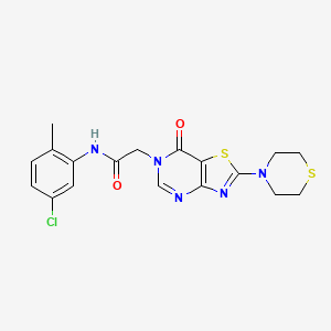 molecular formula C18H18ClN5O2S2 B2431112 N-(5-chloro-2-methylphenyl)-2-[7-oxo-2-(thiomorpholin-4-yl)-6H,7H-[1,3]thiazolo[4,5-d]pyrimidin-6-yl]acetamide CAS No. 1223985-14-5