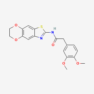 molecular formula C19H18N2O5S B2431147 N-(6,7-dihydro-[1,4]dioxino[2,3-f][1,3]benzothiazol-2-yl)-2-(3,4-dimethoxyphenyl)acetamide CAS No. 953995-50-1