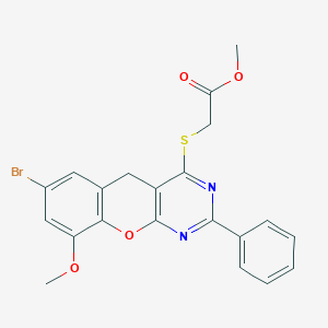 molecular formula C21H17BrN2O4S B2431148 Methyl 2-({7-bromo-9-methoxy-2-phenyl-5H-chromeno[2,3-D]pyrimidin-4-YL}sulfanyl)acetate CAS No. 872208-77-0